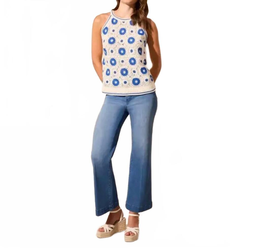 NEW TRIBAL crochet halter sweater tank top in calypso blue